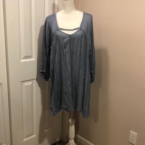 Cute Options V-Cutout Linen Tunic Top Size L